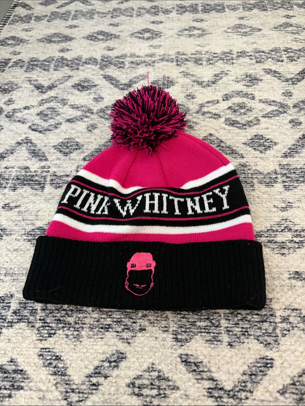 Pink Whitney Beanie Hat - Pink & Black